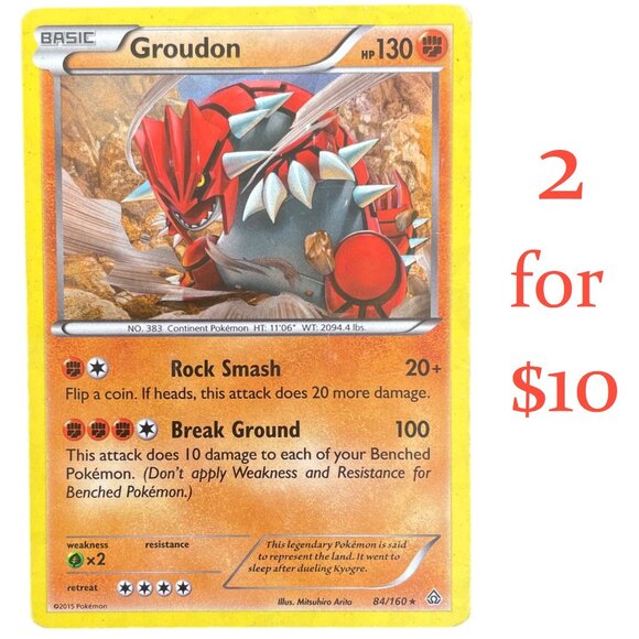 Groudon Pokémon Card Basic 130 HP 84/160 Holo Rare 2015 Excellent Condition - Picture 1 of 7